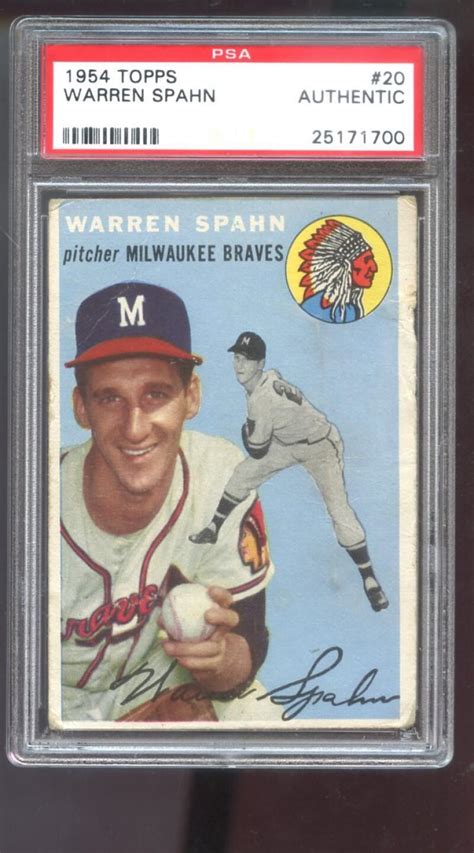 Topps Warren Spahn Psa Auth Graded Baseball Card Mlb Milwaukee