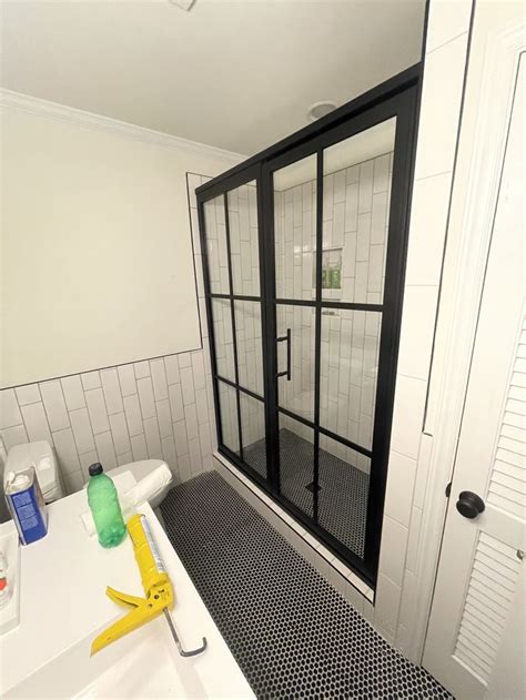 Gridscape Gs1 2 Swing Shower Door And Panel In Black With Clear Glass Beautiful Bathroom