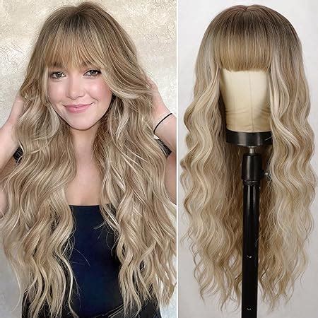 Amazon Lativ Dirty Blonde Wig With Bangs Long Wavy Curly Ombre