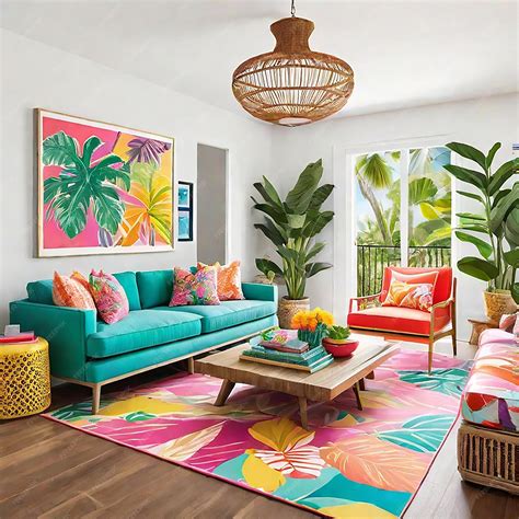 Premium Photo | A bright and cheerful Tropical Living Room with ...