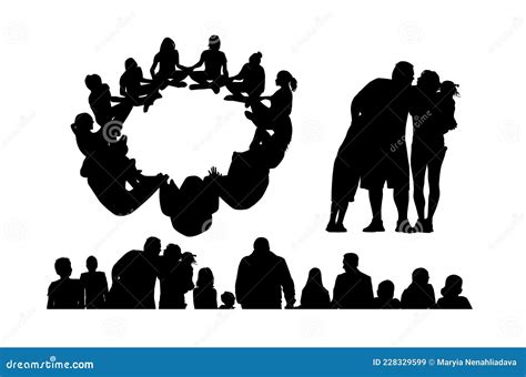 A Group Of People Silhouette People Are Sitting In A Circle Vector Illustration Stock Vector