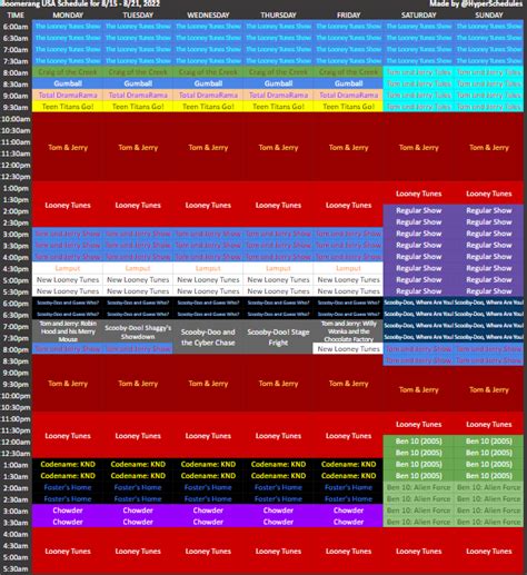 Boomerang Cartoon Network Schedule