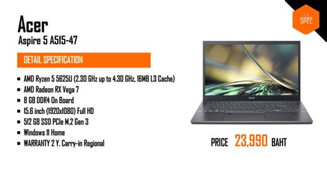 Acer Aspire 5 A515 47 R5be ซีพียู Amd Ryzen 5 5625u Radeon Rx Vega 7