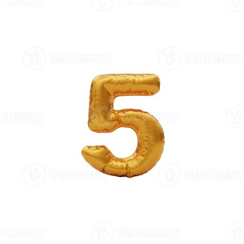 Metallic Golden Numeral Balloon 5 18741549 PNG