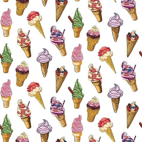 Premium Vector Hand Draw Ice Cream Cone Seamless Pattern