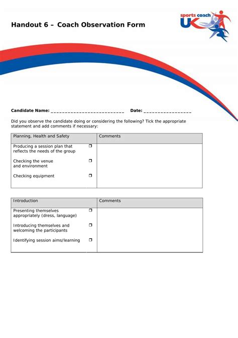 Handout 6 Coach Observation Form Pdf Kent Sport