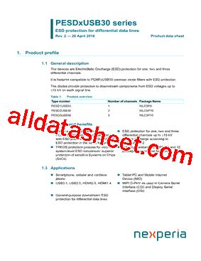 PD3S Marking PESD3USB30 データシート PDF Nexperia B V All rights reserved