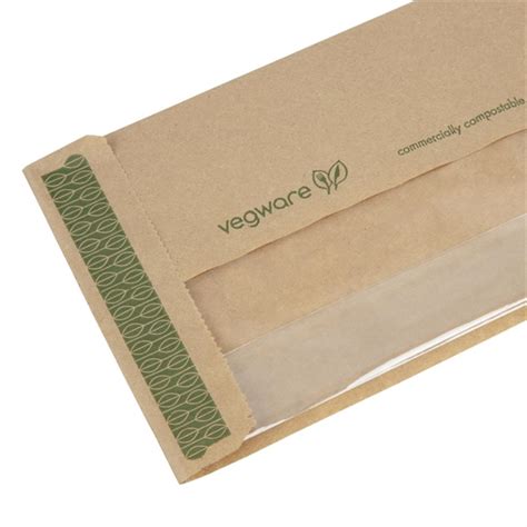 Vegware Compostable Kraft Baguette Bags With Pla Window Pack Of 1000