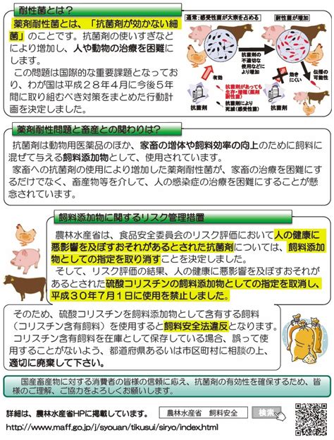 畜産の情報－農林水産省から 飼料添加物「硫酸コリスチン」の使用が禁止になりました－2018年8月