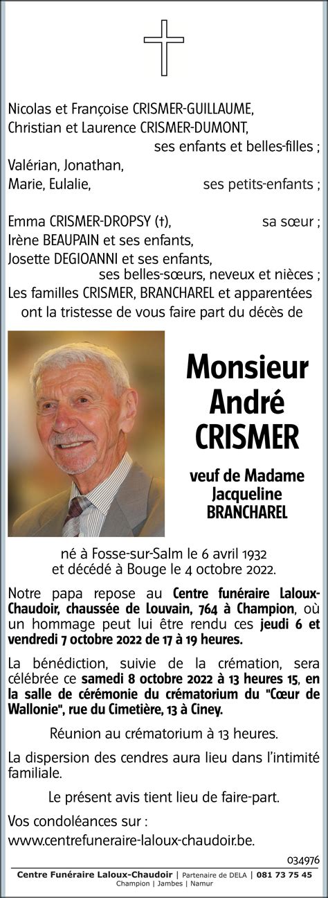 André CRISMER 04 10 2022 Avis nécrologique lavenir net