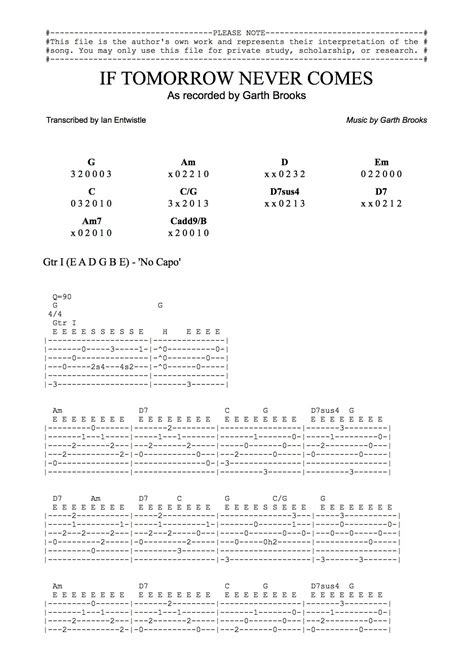 If Tomorrow Never Comes (Garth Brooks) guitar tab - Ian Entwistle