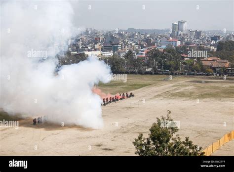 Nepalese Army Fire Cannons During The Nepal Army Day Celebration Nepal