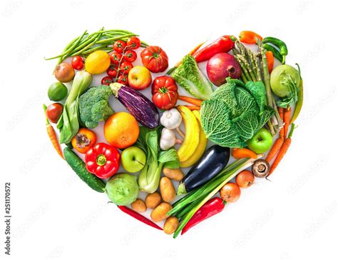 Heart Shape By Various Vegetables And Fruits Healthy Food Concept