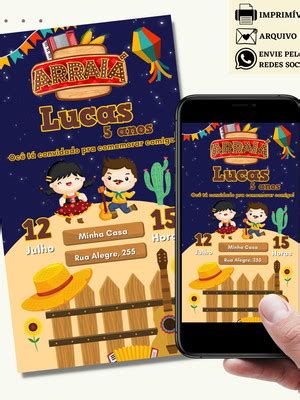 Convite São João Digital Virtual Festa Junina Arraiá Elo7