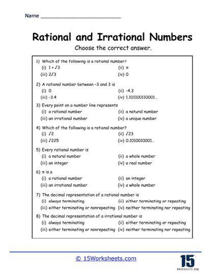 Irrational Numbers Worksheets 15