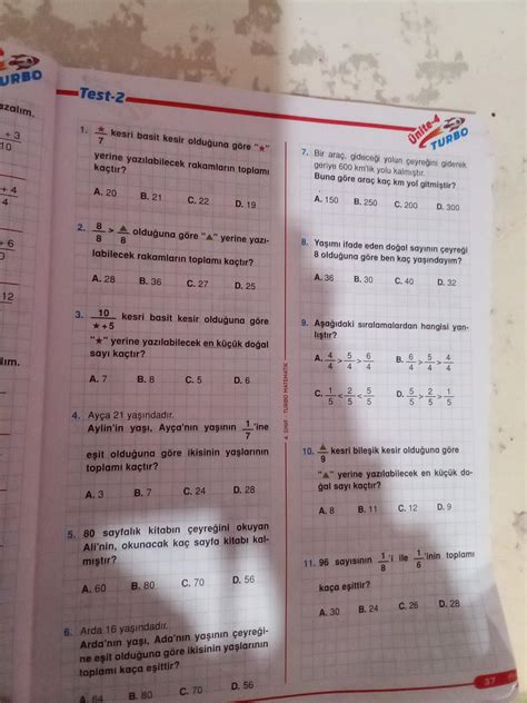 Merhaba Turbo matematik 4 Sınıf 2 kitap 37 38 net bir şekilde