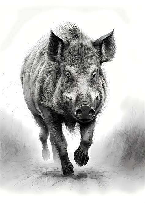 Majestic Wild Boar Sketch Poster Picture Metal Print Paint By