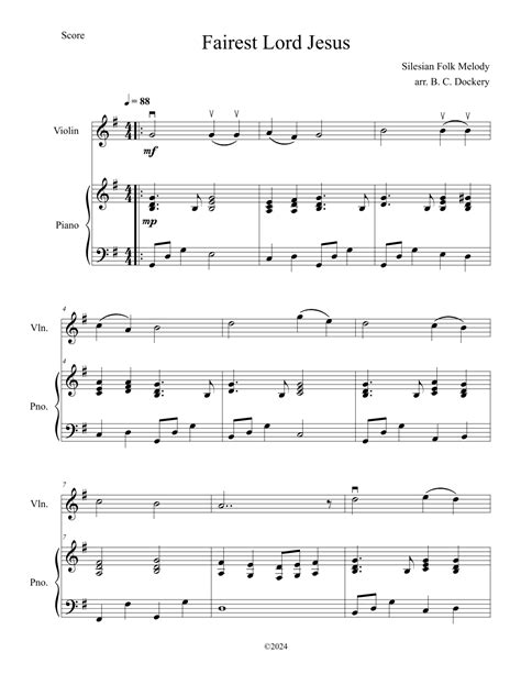 Fairest Lord Jesus Violin Solo With Piano Accompaniment Arr B C