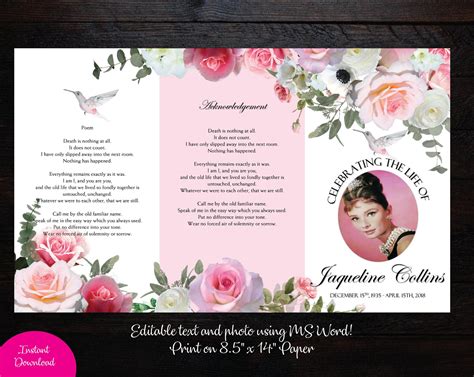 DIY Printable 8 5x14 Tri Fold Funeral Program Elegant Etsy