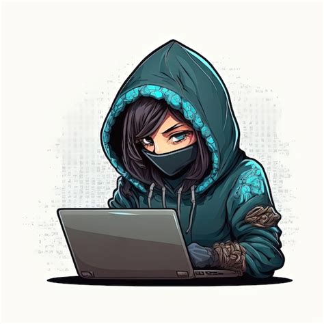 Premium Photo Sute Girl Hacker With Laptop Avatar In Cartoon Style