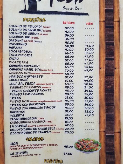 Menu Em Quiosque Moai Beach Restaurante Itanha M