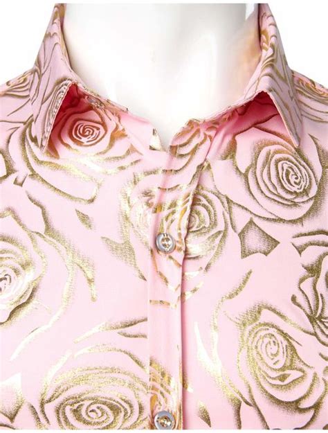 Buy Zeroyaa Mens Nightclub Rose Gold Shiny Flowered Printed Slim Fit