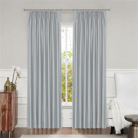 Grey Pinch Pleated Full Blackout Curtain For Bedroom Luxury Silk