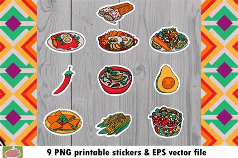 Vector Png Mexican Food Stickers Doodles Tacos Burritos