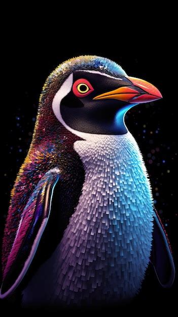 Premium AI Image | Colorful Penguin on Dark Background AI Generated