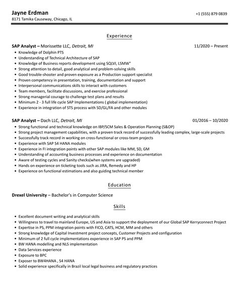 SAP Analyst Resume Samples Velvet Jobs