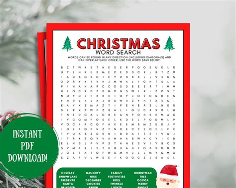 Christmas Word Search, Themed Party Games, Printable Word Search Game ...