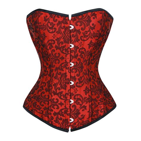 Sexy Red Floral Brocade Strapless Bustier Overbust Corset Cb1682