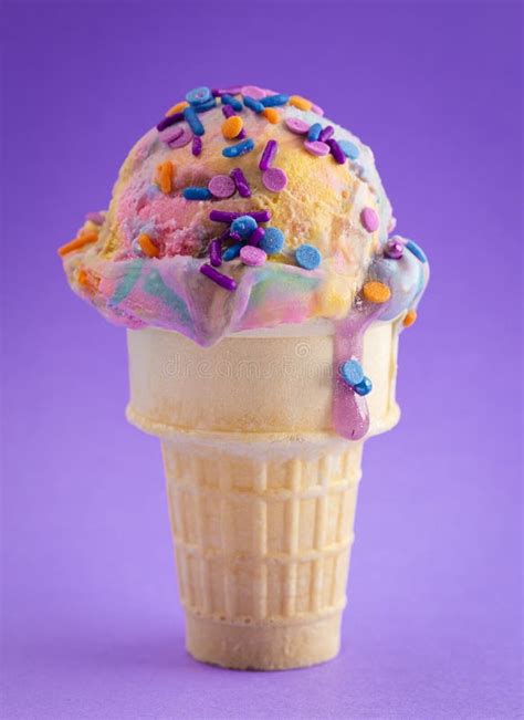 A Scoop of Unicorn Colored Ice Cream in a Cone Stock Photo - Image of ...