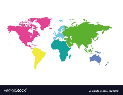 World Map Is Divided Into Six Continents Vector Image