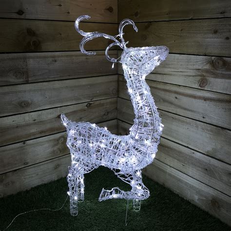 M Christmas Acrylic Reindeer And Sleigh With White Leds