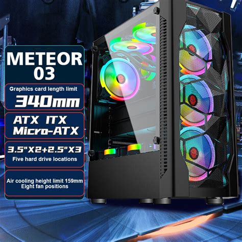 Inplay Atx Pc Case Gaming Computer Chassis Desktop Cpu Casing With Tempered Glass Fan Meteor 01