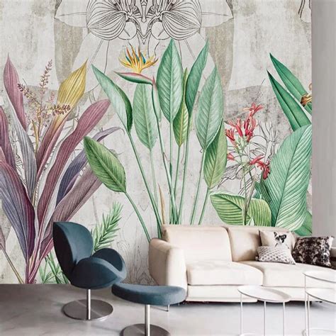 Custom Wallpaper Mural Abstract Plant Leaves Wallcovering Bvm Home