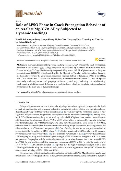 Pdf Role Of Lpso Phase In Crack Propagation Behavior Of An As Cast Mg