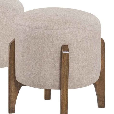 Kit Puff Decorativos Redondos Pés em Madeira Escandinavo Linho Nude MadeiraMadeira