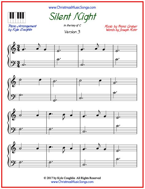 Silent Night Piano Sheet Music Free Printable PDF