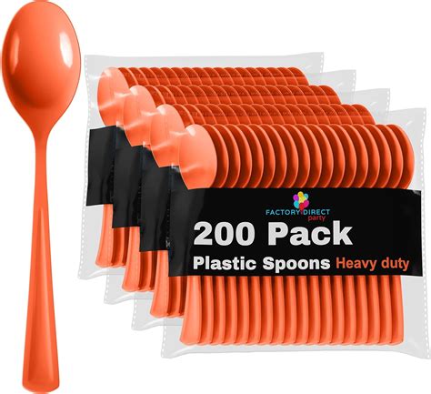 Disposable Orange Plastic Spoons 200 Pcs Heavy Duty