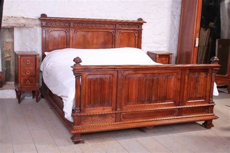 Very Rare Super King Size French Antique Carved Walnut Bed Walnut