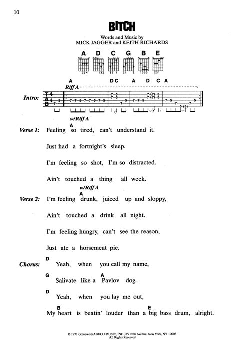 Bitch By The Rolling Stones Sheet Music For Guitar Chords Lyrics At