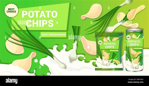 Potato Chips With Sour Cream Onion Flavor Advertising Composition Of