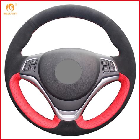 Mewant Red Genuine Leather Black Suede Car Steering Wheel Cover For Bmw