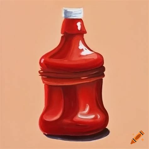 Red Ketchup Bottle On A White Background Drawn In Crayon Style On Craiyon