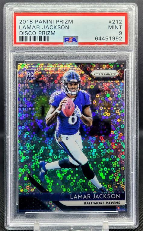 2018 Prizm Disco LAMAR JACKSON RC ROOKIE 212 Baltimore Ravens PSA 9