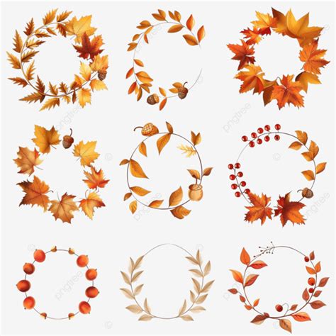 Autumn Round Frames With Leaves Berries And Acorns Set Leaf Frame