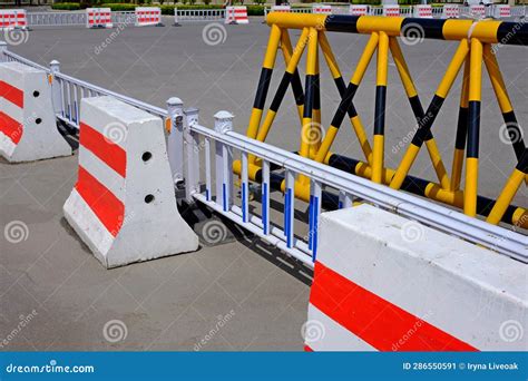 Various Metal and Concrete Road Barriers. Stock Image - Image of metal ...