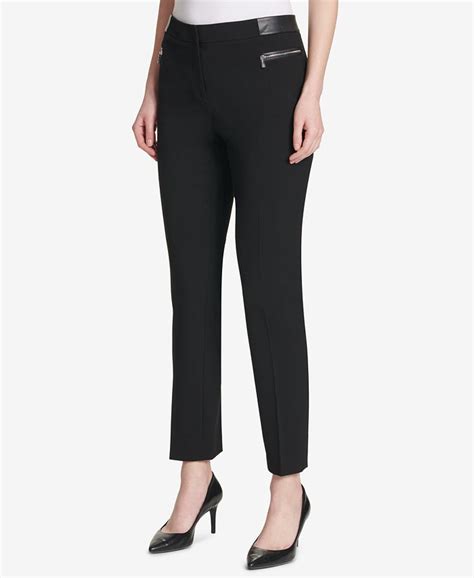 Calvin Klein Faux Leather Trim Ponté Knit Pants Macys